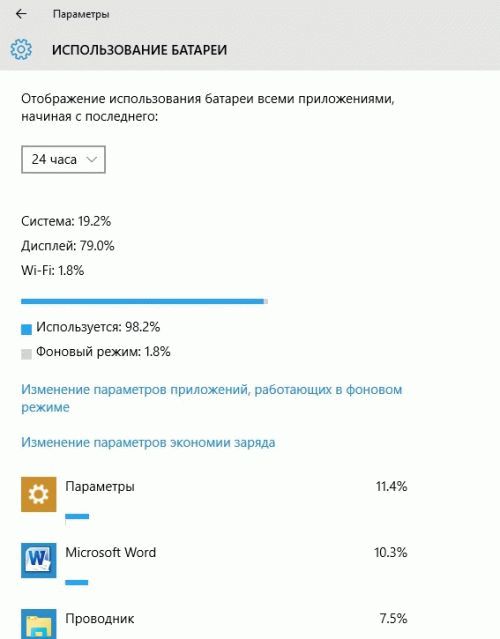 Использование батареи