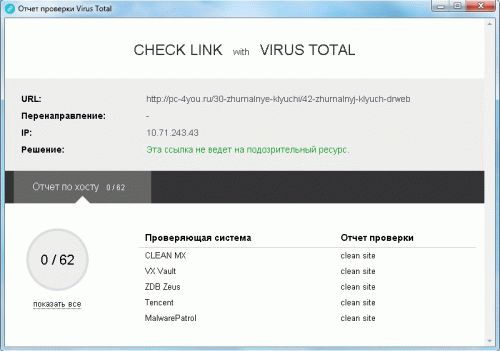 Выбираем проверку с помощью Virus Total